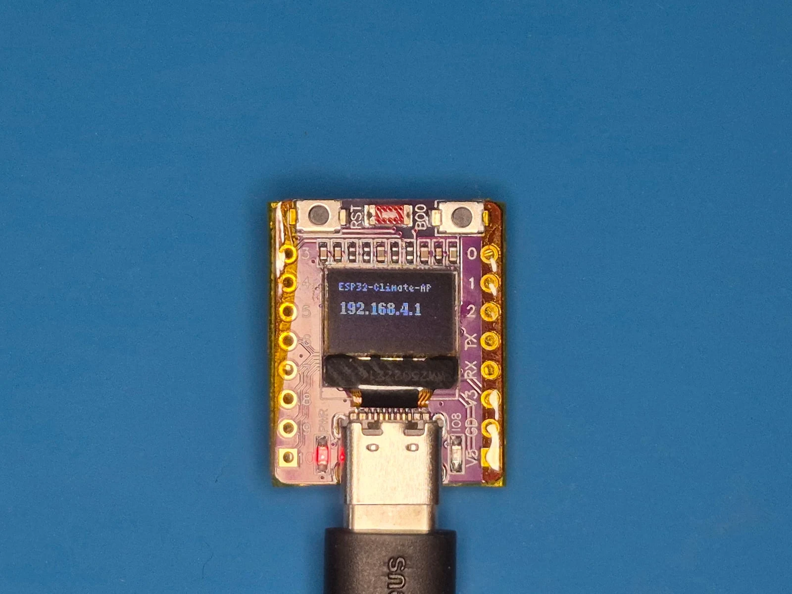 ESP32-C3 module with a built-in OLED display operating as an access point